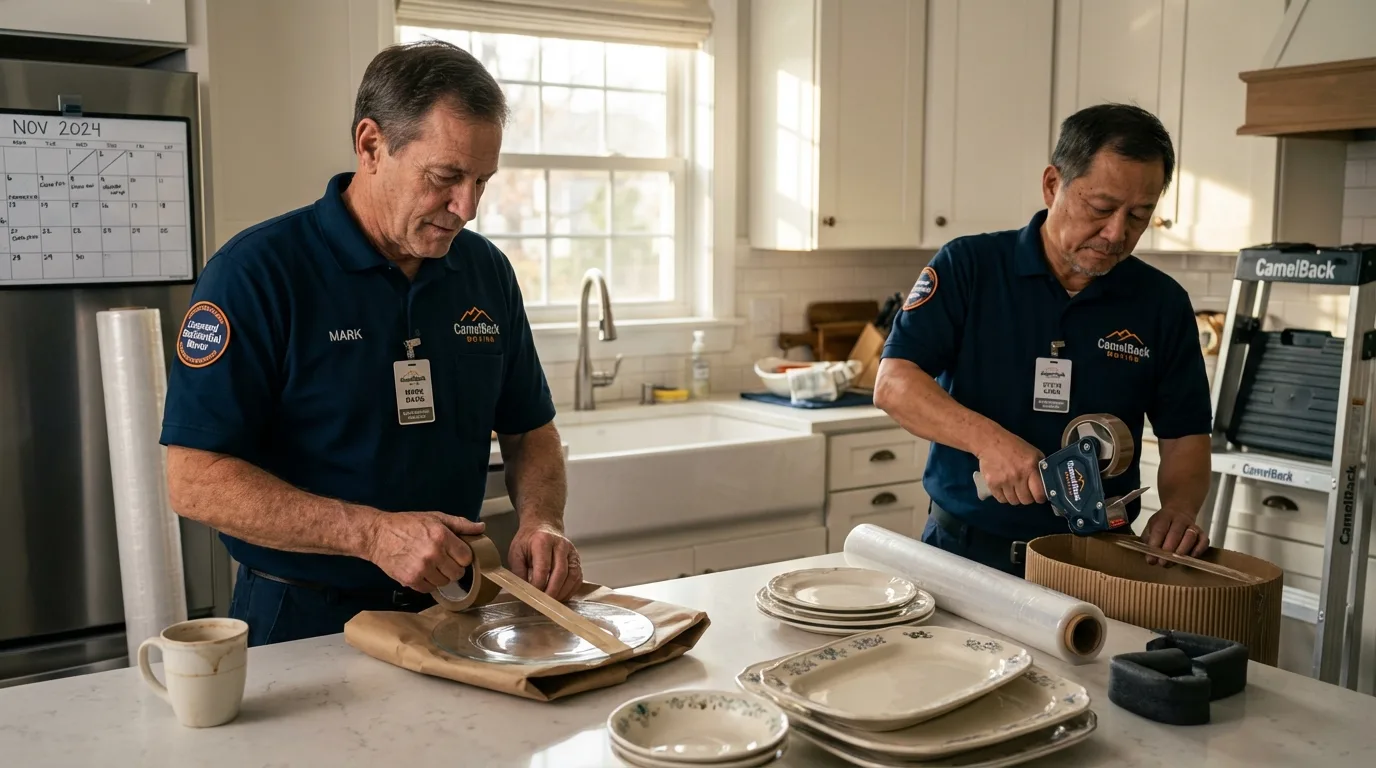 Professional crew packing kitchen dishware in Farwell, TX